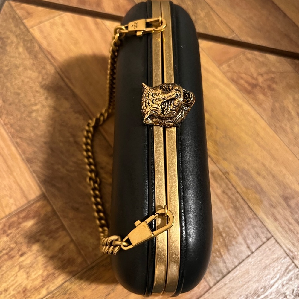 Gucci - Animalier Broadway - Black Leather Lambskin Tiger head Box clutch bag